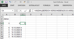 Zählen nichtleerer Zellen in Excel