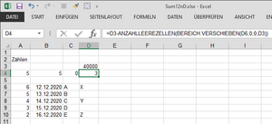 Formel zum Zählen nichtleerer Zellen in Excel